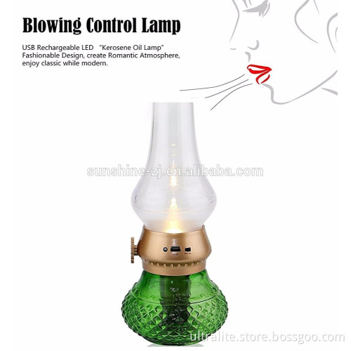 Christmas Classic Led Style Retro Kerosene Lamp Plastic Vintage Lamps Bulb USB Power Supply Charging Battery Blowing Sensor